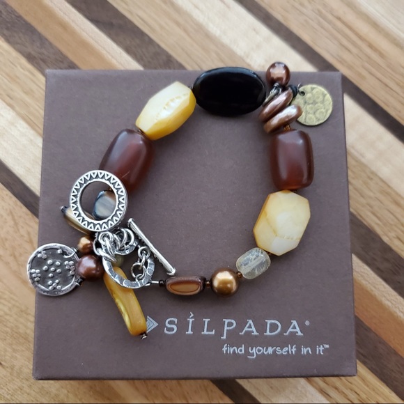 Silpada Stone Bead Pearl Shell Toggle Bracelet 925 - Picture 2 of 16
